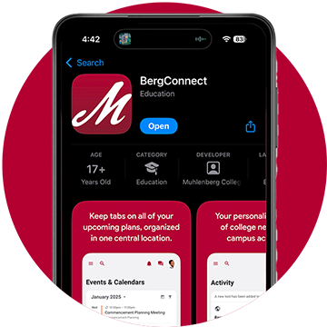 A graphic of a mobile phone with the BergConnect application displayed on the screen.