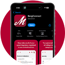 A graphic of a mobile phone with the BergConnect application displayed on the screen.