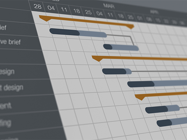 The screen of a project management system shows parts of a project timeline on a calendar.